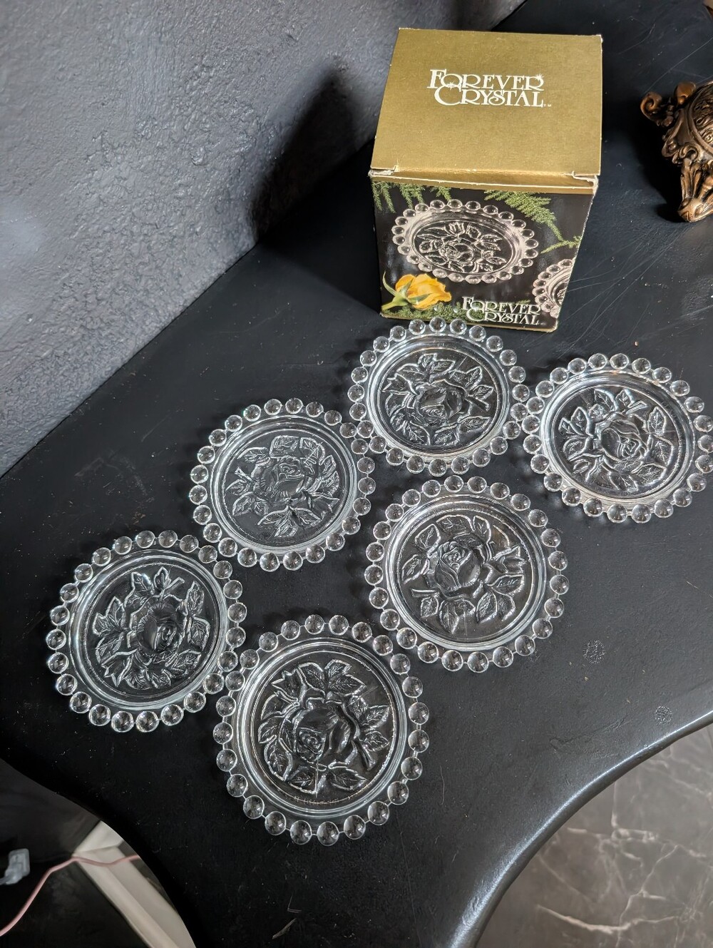 Vintage Forever Crystal Coasters Set Elegant Glass Drink Coasters Roses Decorati